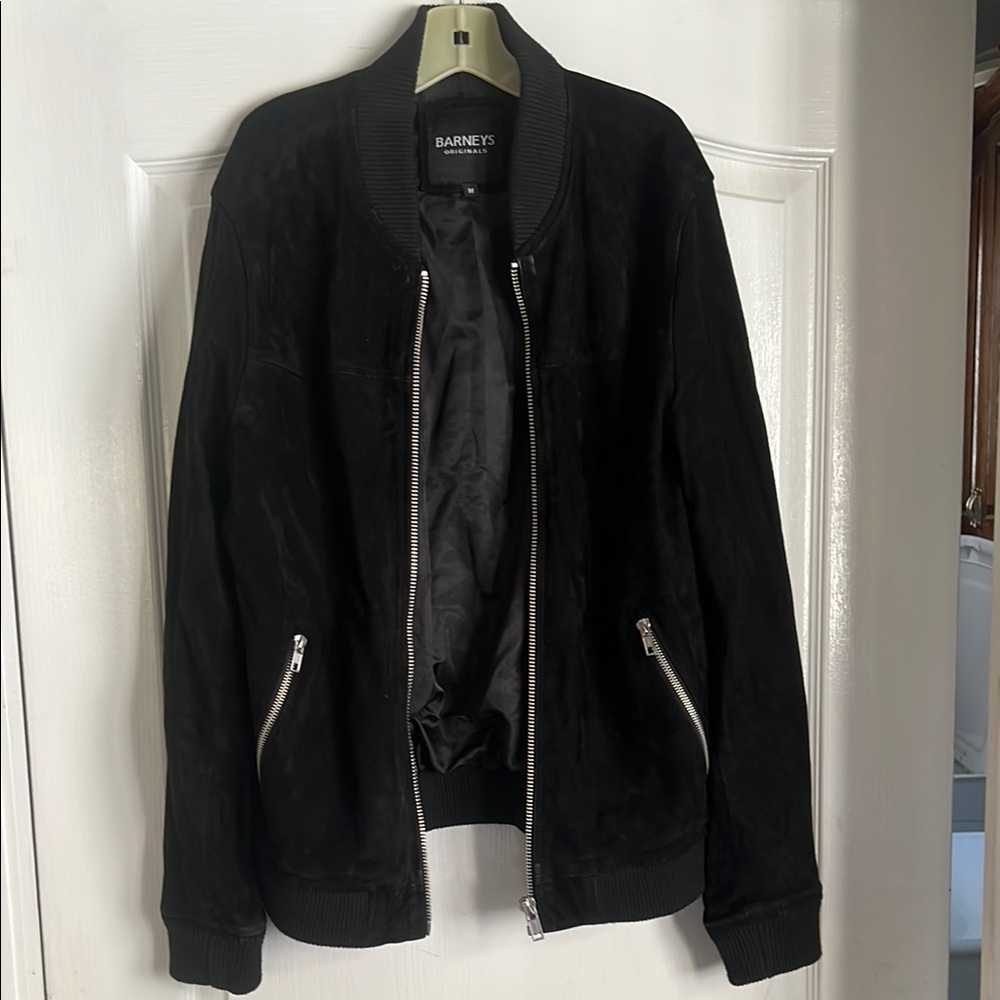 Barneys New York Black Bomber Jacket Structured Shoulders Minimalist Design